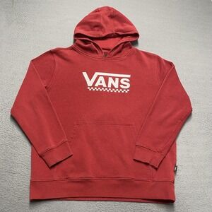Vans Hoodie Sweatshirt Womens XL Red Fleece Pullover Logo Graphic Skateboarding